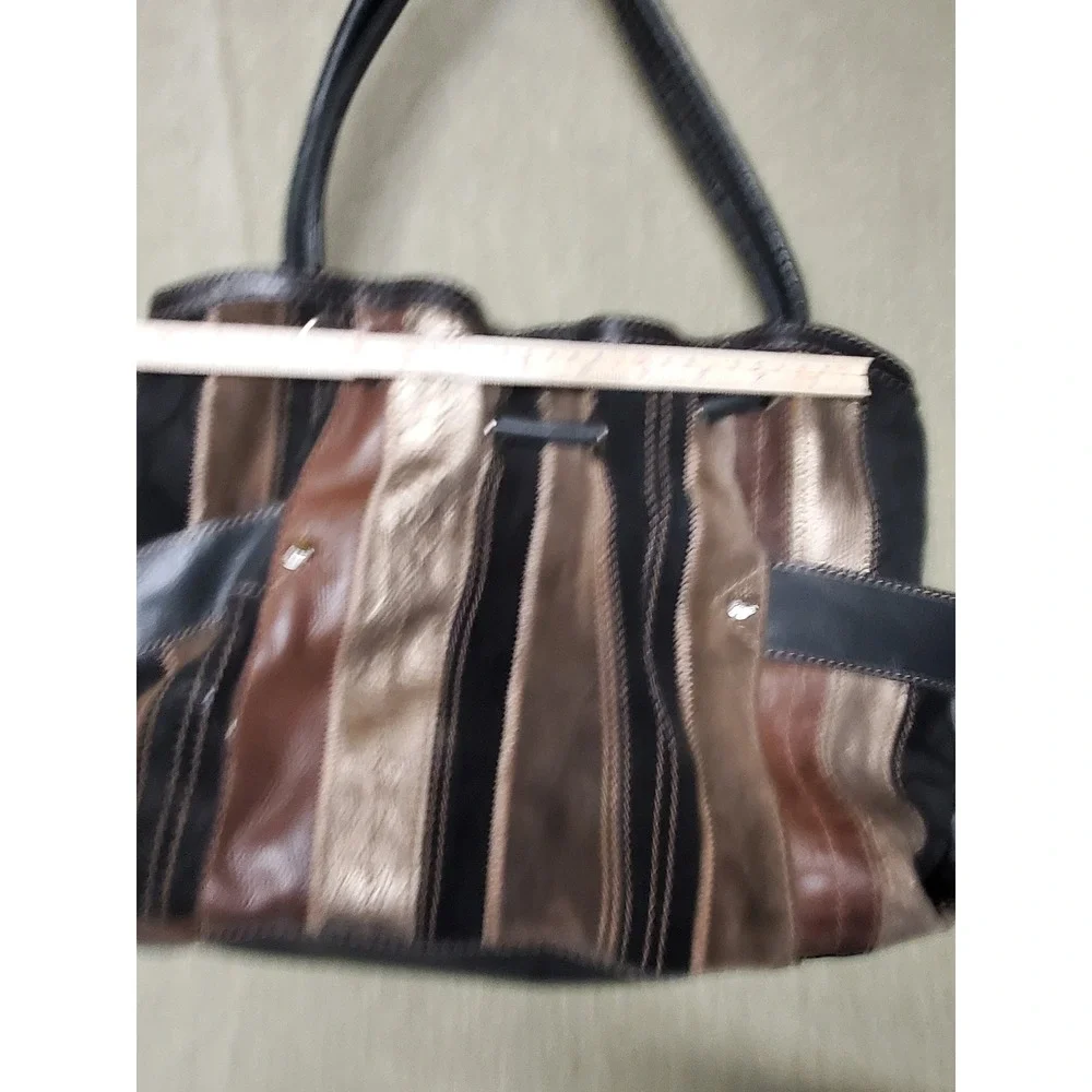 Fossil Y2K Hobo Patchwork Leather Suede Bag Brown Black Bronze Metallic M